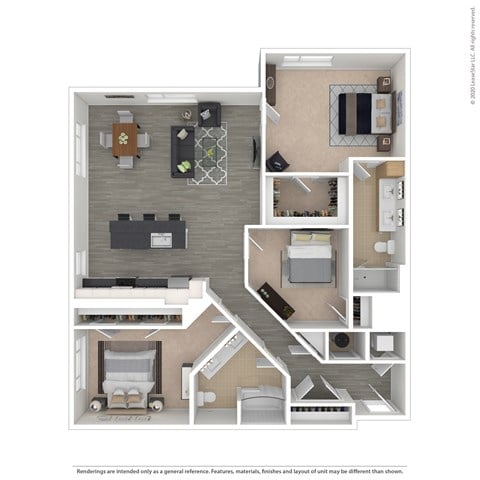 Floor plan for 3 beds, 2 baths, 1404 sqft